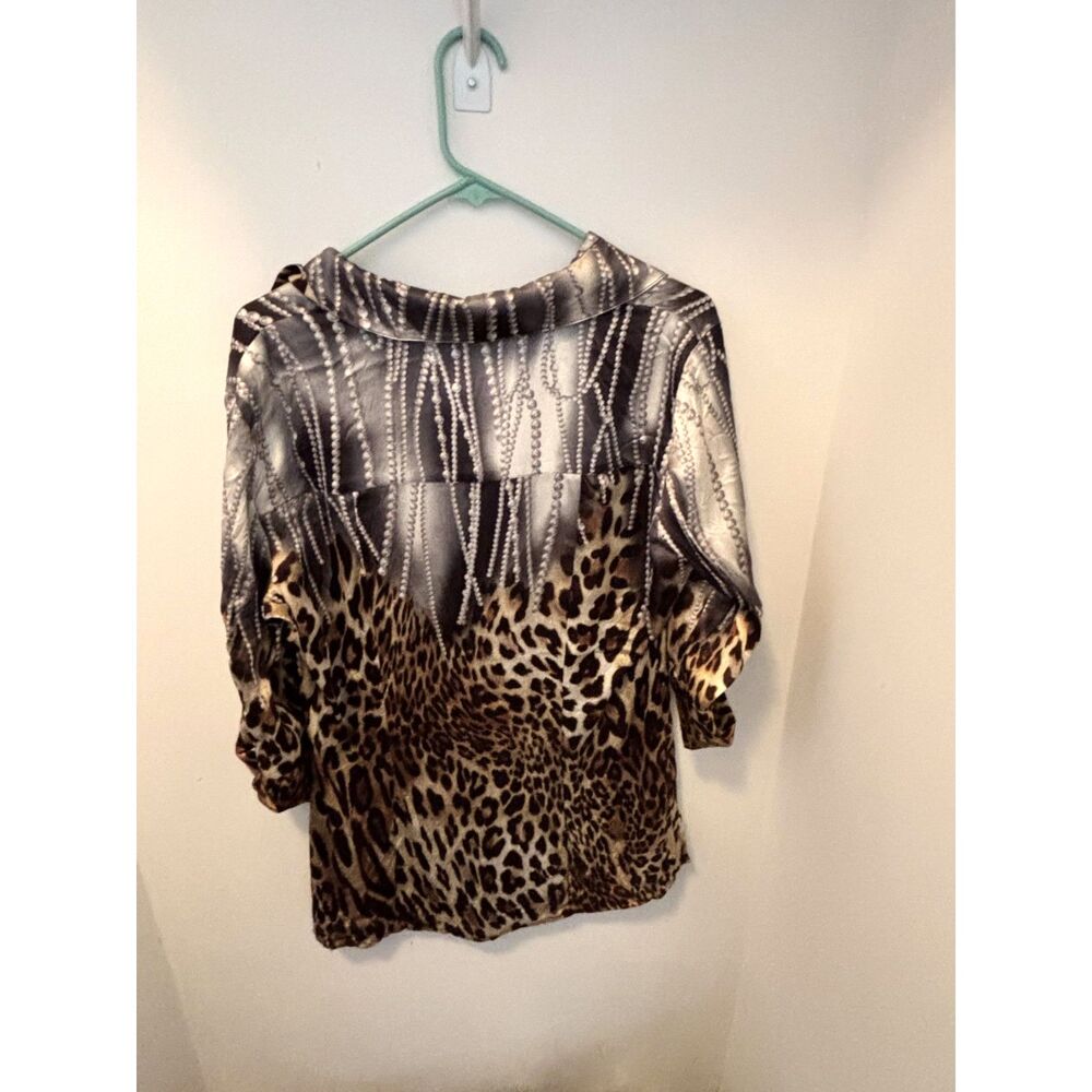 Cache Silk Leopard Print Blouse Large Animal Prin… - image 4